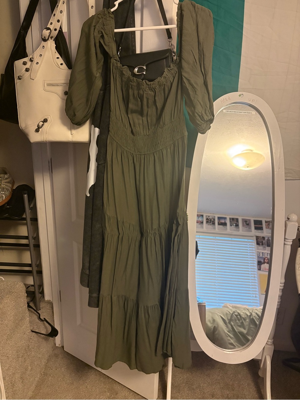 Amazon Essentials Olive Green Puff-Sleeve Maxi Dress